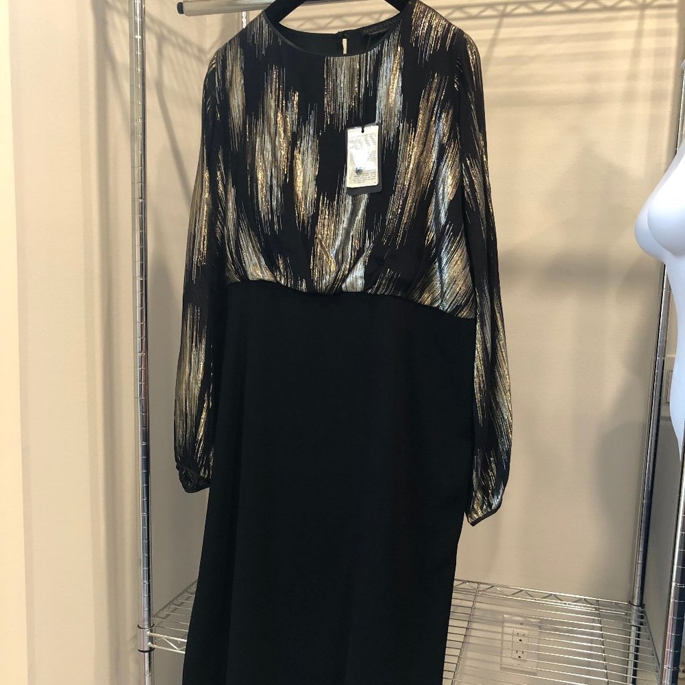 MARINA RINALDI black gold long sleeve dress NWT